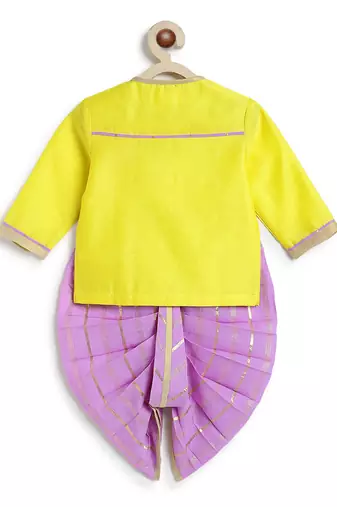 Yellow embroidered chanderi silk dhoti kurta set
