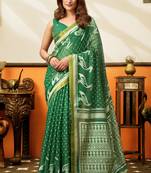 green smart cotton blend based sophisticated woven jacquard designer saree