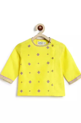 Yellow embroidered chanderi silk dhoti kurta set