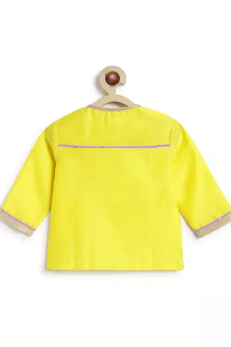 Yellow embroidered chanderi silk dhoti kurta set