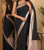 Black soft silk blend banarasi jacuard work festive saree with unstitched blouse piece