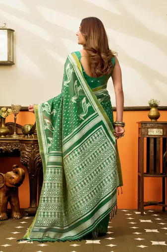 green smart cotton blend based sophisticated woven jacquard designer saree