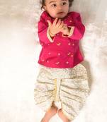 Pink embroidered viscose dhoti kurta set