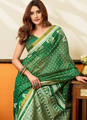 green smart cotton blend based sophisticated woven jacquard designer saree 3