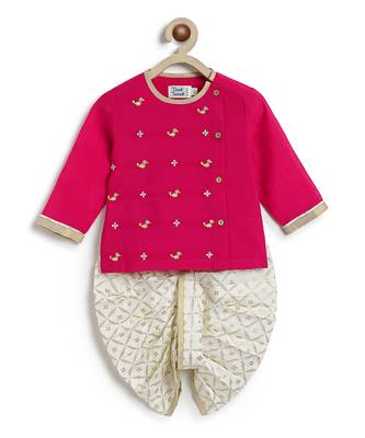 Pink embroidered viscose dhoti kurta set 3