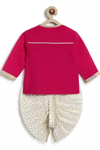 Pink embroidered viscose dhoti kurta set