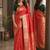 Red soft silk blend banarasi jacuard work festive saree with unstitched blouse piece