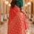 Red soft silk blend banarasi jacuard work festive saree with unstitched blouse piece