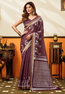 mauve smart cotton blend based sophisticated woven jacquard designer saree 1