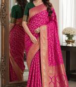 Pink soft silk blend banarasi jacuard work festive saree with unstitched blouse piece