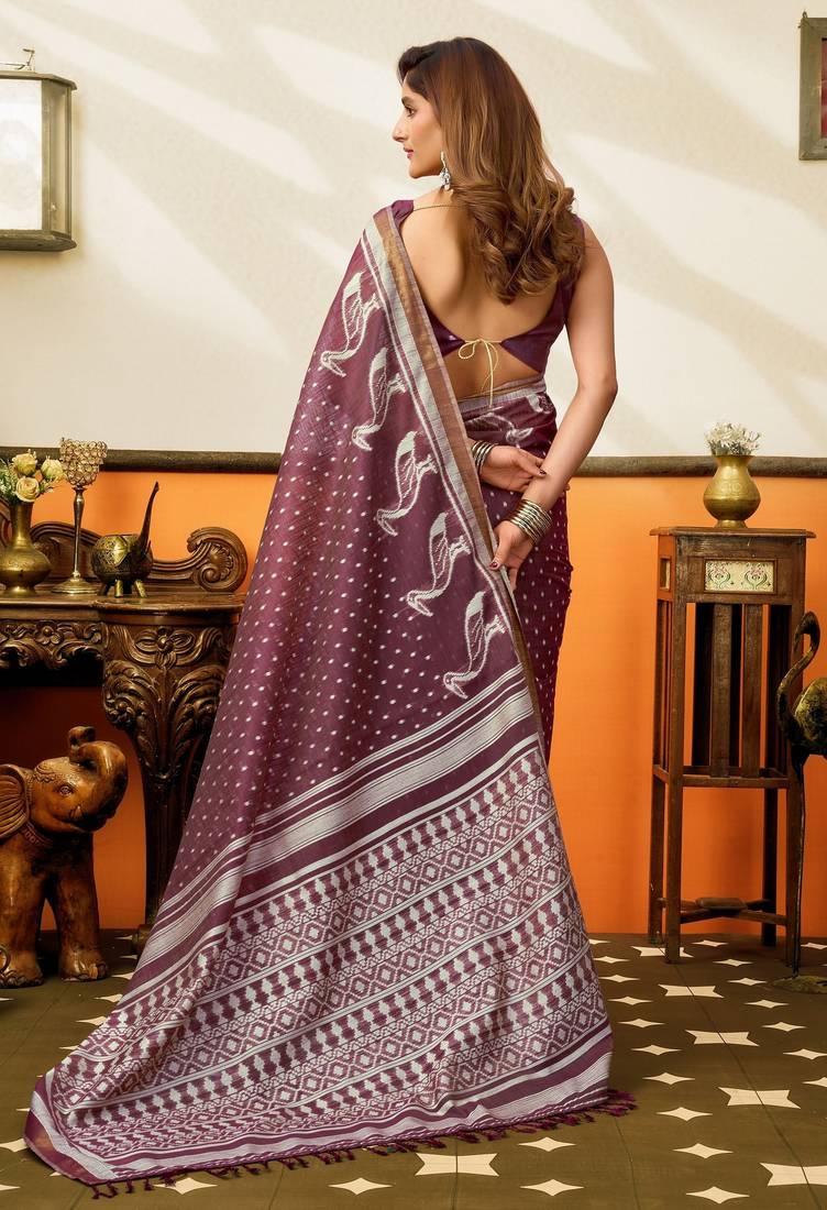 mauve smart cotton blend based sophisticated woven jacquard designer saree
