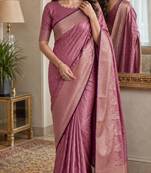 Onion soft silk blend banarasi jacuard work festive saree with unstitched blouse piece