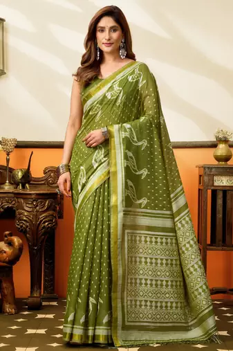mahendi smart cotton blend based sophisticated woven jacquard designer saree