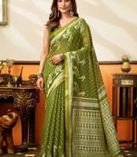 mahendi smart cotton blend based sophisticated woven jacquard designer saree