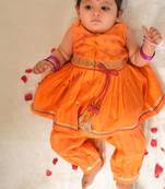 Orange embroidered chanderi silk angrakha kurti set