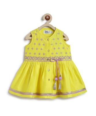 Yellow embroidered chanderi silk angrakha kurti set 5