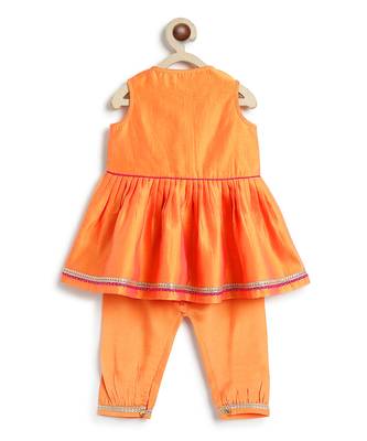 Orange embroidered chanderi silk angrakha kurti set 4