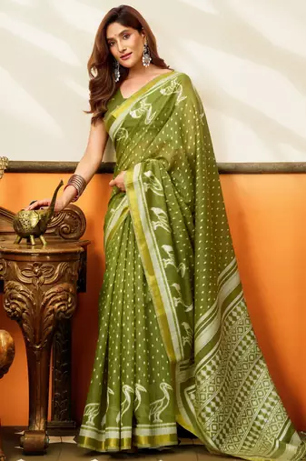 mahendi smart cotton blend based sophisticated woven jacquard designer saree