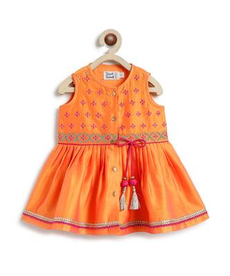 Orange embroidered chanderi silk angrakha kurti set 5