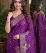 Wine soft silk blend banarasi jacuard work festive saree with unstitched blouse piece