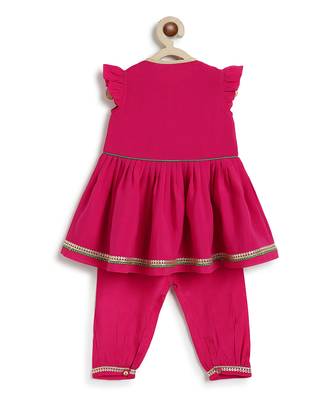 Pink embroidered viscose angrakha kurti set 3