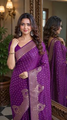 Wine soft silk blend banarasi jacuard work festive saree with unstitched blouse piece 2