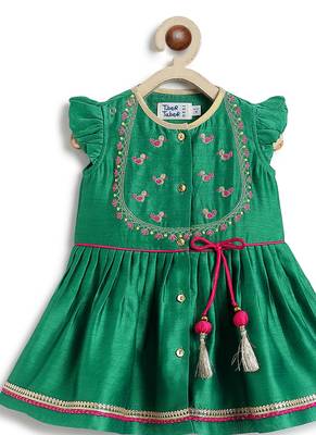 Green embroidered chanderi silk angrakha kurti set 5