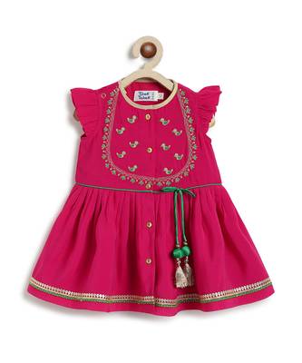 Pink embroidered viscose angrakha kurti set 4