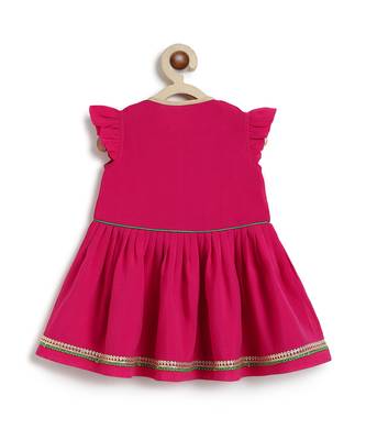 Pink embroidered viscose angrakha kurti set 5