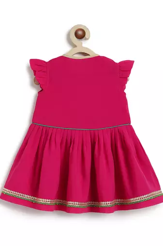 Pink embroidered viscose angrakha kurti set