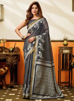 grey smart cotton blend based sophisticated woven jacquard designer saree 1