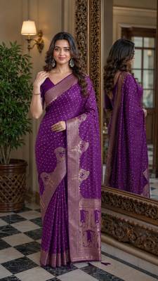 Wine soft silk blend banarasi jacuard work festive saree with unstitched blouse piece 3