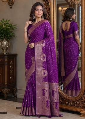 Wine soft silk blend banarasi jacuard work festive saree with unstitched blouse piece 4