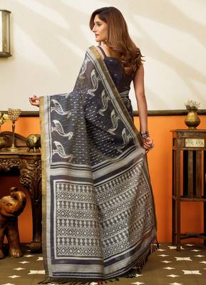 grey smart cotton blend based sophisticated woven jacquard designer saree 2