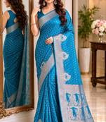 Rama soft silk blend banarasi jacuard work festive saree with unstitched blouse piece