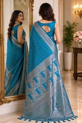 Rama soft silk blend banarasi jacuard work festive saree with unstitched blouse piece 3