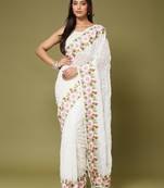 White color beautiful moss chiffon fabric beautiful partywear saree