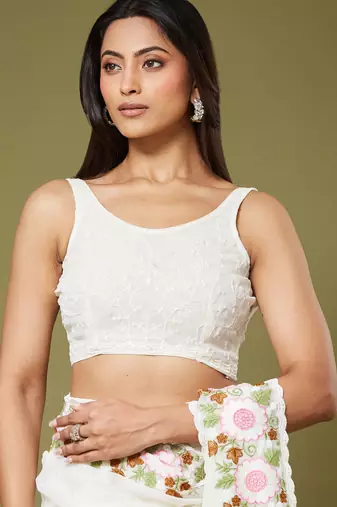 White color beautiful moss chiffon fabric beautiful partywear saree