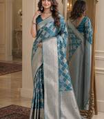 Wine soft silk blend banarasi jacuard work festive saree with unstitched blouse piece