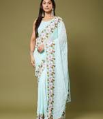 Sea green color beautiful moss chiffon fabric beautiful partywear saree