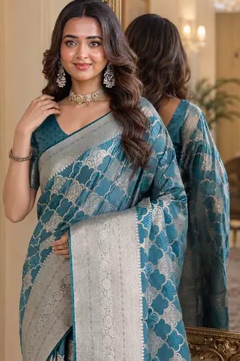 Wine soft silk blend banarasi jacuard work festive saree with unstitched blouse piece