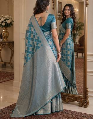 Wine soft silk blend banarasi jacuard work festive saree with unstitched blouse piece 3
