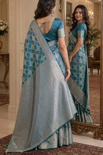 Wine soft silk blend banarasi jacuard work festive saree with unstitched blouse piece
