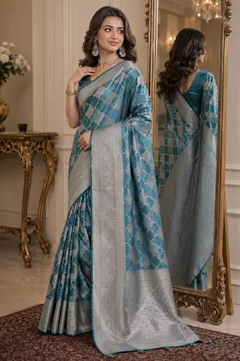 Wine soft silk blend banarasi jacuard work festive saree with unstitched blouse piece