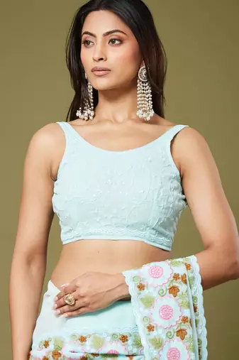 Sea green color beautiful moss chiffon fabric beautiful partywear saree