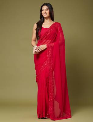 Red color beautiful georgette fabric beautiful partywear saree 1