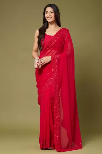 Red color beautiful georgette fabric beautiful partywear saree