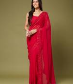 Red color beautiful georgette fabric beautiful partywear saree