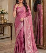 Onion pink soft silk blend banarasi jacuard work festive saree with unstitched blouse piece