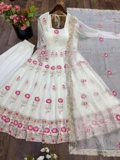 New Designer White Color Anarkali Suit Set With Dupatta Beautiful Gown Suit 3